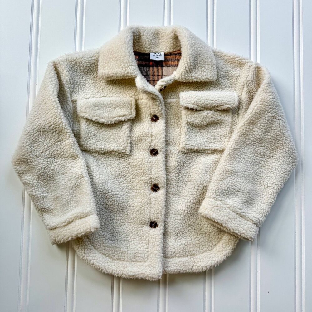 Orcas Lucille Sherpa Fleece Teddy Toddler Jacket / Shacket with Plaid Lining